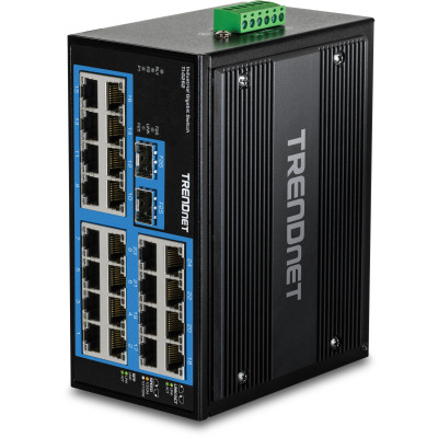 TRENDnet TI-G262 26-Port Ethernet Switch, 24 Gigabit ethernet ports, 2 Gigabit SFP slots, 52 Gbps switching capacity, DIN-rail/wall mount